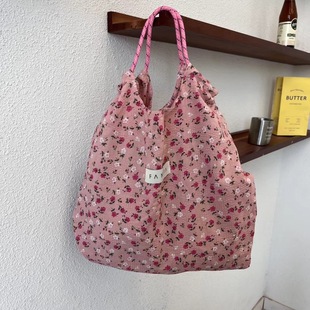 Korean Style Ins Floral Cloth Bag Bag Large Capacity Shoulder Canvas Bag Summer Thin Portable Beach Bag Cradle Bag