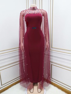 Dubai 2024 Saudi Arabia dress Cross-border Middle East Arab Dress Beaded Mesh Dress Robe Dress