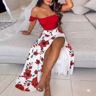 Fashion 2024 Summer Bohemian Fresh and Sweet Women's Tube Top Style Collarless Large Swing Dress