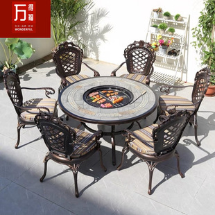 Outdoor barbecue cast aluminum table and chair garden home dining table outdoor leisure outdoor terrace smoke-free electric baking long table