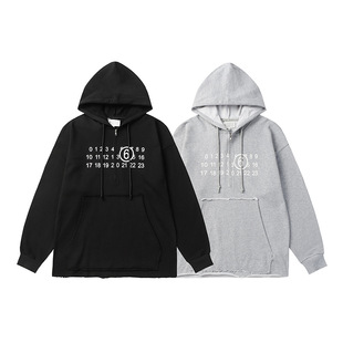 Digital 6 Printed Loose Fur-Edge All-Match Sports Casual Sweater Hoodie