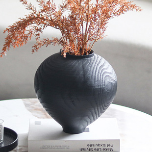 Quiet Wind Imitation Carbonized Wood Grain Flower Ornaments Model Room Hotel Homestay Abstract Big Belly Round Vase Decorations