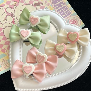 Mori Style Cute Bow Hairpin Love Sweet Girl Duckbill Clip Ins Fabric Texture Side Clip Hairpin Headwear for Women