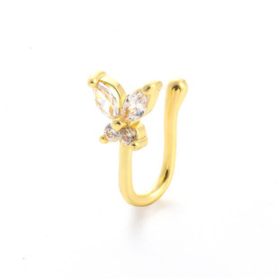 Cross-border European and American Butterfly Non-perforated Nose Clip Nose Ring Retro Fashion Copper Set Zircon U-shaped Nose Nail Piercing Jewelry for Women