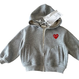 Ready Stock Kidsren's Hooded Sweatshirts, Boys' Autumn and Winter Tops, Kidsren's Fleece Cardigans, Fashionable Baby Heart Outwears for Women