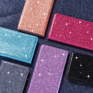 For iPhone14ProMax solid color glitter mobile phone leather case flip phone case Apple 13 protective case