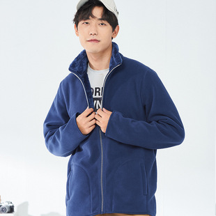 Autumn and winter outdoor double-sided coral fleece fleece coat for men and women fleece-lined thickened warm lambswool polar fleece coat for men