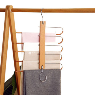 Export Folding Pull-out Beech Magic Pants Rack Telescopic Five-Layer Household Stainless Steel Anti-Slip Wardrobe Storage Jie Qi