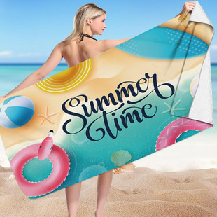 Cross-border double-sided velvet quick-drying printed beach towel adult swimming bath towel microfiber beach bath towel can be customized