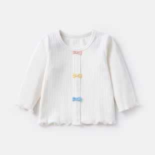 2025 Baby Baby Korean трикотажная рубашка осень новая футболка весна и осень с длинными рукавами надеть топы 3821