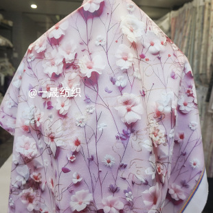 3D artificial flower deerskin velvet printed fabric gold chain embroidered cloud beads autumn and winter cotton-padded jacket skirt suede fabric