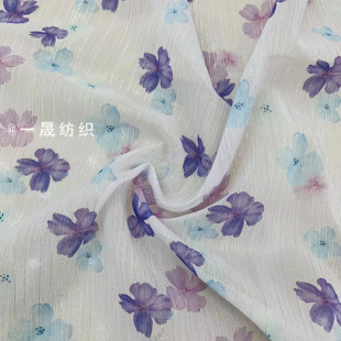 Silver Chiffon Printed Fabric Flower dress Summer Princess Dress Hanfu Cheongsam Women's Clothing Girls' Fabric Wholesale