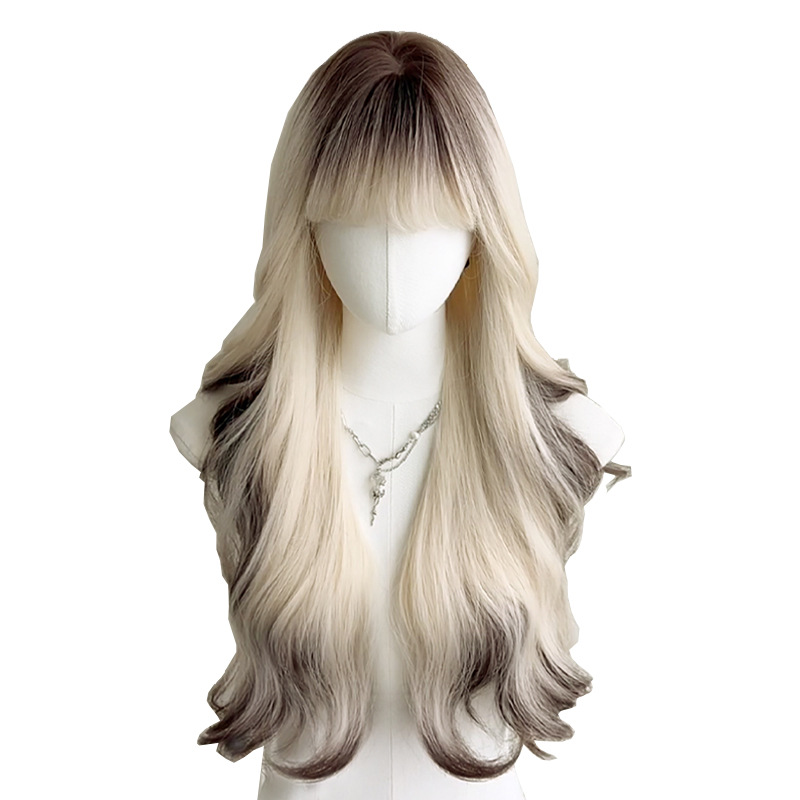 Full Head Wig for Women, Hand-Woven, Long Curly Hair with Middle Parting, Lolita Dyed Full Head Wig Collection, Cosplay Full Wig Set