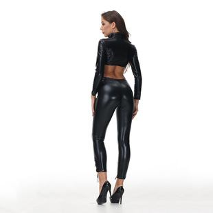 New patent leather tight sexy underwear nightclub stage ds performance suit slim leather leather pants bar performance suit