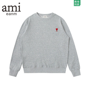Ami&Eanm Trendy Brand Fashion Heart Embroidered Round Neck Off-Shoulder Sweatshirt for Men in Autum Loose Casual Simple Versatile