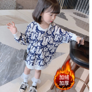 [Good Quality] Baby Girl Dress Autumn and Winter New Velvet Thickened Sweater Skirt Stylish Trendy Top