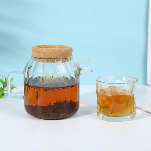 Summer Large Capacity High Borosilicate Glass Kettle Household Scented Tea Fruit Tea Button Wooden Plug High Temperature Resistant Vertical Grain Cool Kettle