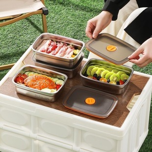 Stainless Steel Fresh-keeping Box Storage Box Stall Ten Yuan Store Rectangular Carpicnic Box Japanese-style Multi-purpose Box with Lid Sealed Box