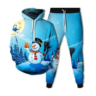 European and American cross-border foreign trade new Christmas 3D printing men's and women's long-sleeved hoodie hooded suit Christmas