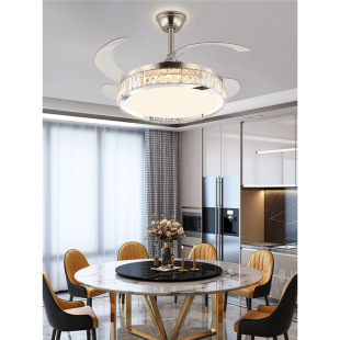 Light Luxury Crystal Restaurant Fan Light Invisible Quiet Bar Fan Light Simple Modern Home Dining Room Ceiling Fan Lamps