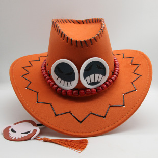 One Piece Western Cowboy Hat Fire Fist Ace Same Style Animation Performance Props Personalized Sun Hat European and American Beach Hat