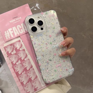 Glitter Transparent Color Star Color Knot Suitable for 16 Apple 15promax Phone Case iphone14 Advanced Sense 1312