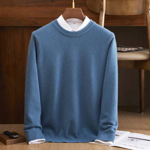 Double Thickened Round Neck Men's 100 Pure Mountain Cashmere Sweater Winter Solid Color Sweater Casual Long Sleeve Base Sweater