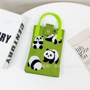 2025 Advanced Sense Cartoon Panda Mobile Phone Bag New Knitted Bag Dopamine All-match Crossbody Shoulder Bag Handbag