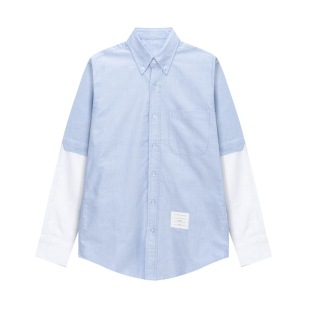TB JL Classic Oxford Long Sleeve Blouse for Men and Women Blue and White Stitching Fashion Loose Lapel Casual Shirt