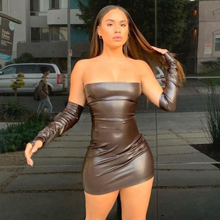 INS European and American style 2024 autumn new hand sleeve collar shoulder close-fitting slim slim hip sexy dress women