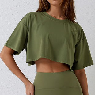 Environmental protection fabric outdoor sports short-sleeved blouse yoga clothes women's all-match loose fitness top T-shirt women's 8122