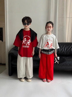 Children's T-shirt 2025 Summer Korean-style Cartoon Letter Printed Top for Boys and Girls Children's Round Neck Casual Loose Short Sleeve