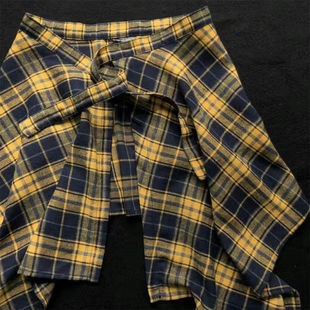 Trendy Colorful Yellow Plaid Skirt for Women, One-Piece Tie-Up Yellow Plaid, Slimming Magic for Men, Hem Men's Shirt