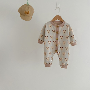 3-6-9-12 Months Baby Boys and Girls Autumn and Winter jumpsuit with Front Button Quality Bear Trendy Hare Climbing Suit
