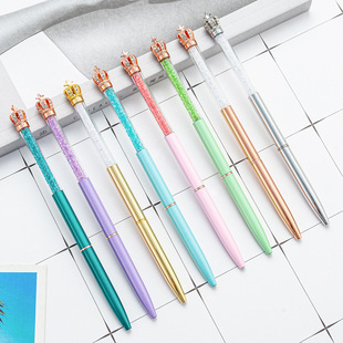 Crown pen in stock wholesale creative cute Crown ballpoint pen printable logo crown shape cartoon crystal pen