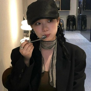 Vintage Artistic Striped Linen Small Scarf Women's Korean Style All-match Fashion Niche Scarf Thin Ribbon Neck Protection Scarf