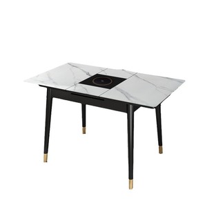 Rock Plate Small Apartment Telescopic Dining Table Multifunctional Folding Solid Wood Italian Light Luxury Dining Table and Chair Combination with Induction Cooker