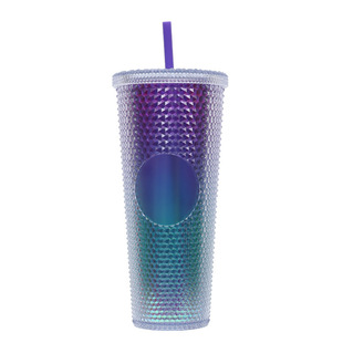 Cross-border in stock net red diamond durian cup large capacity double-layer plastic cup simple colorful male and female water cup wholesale