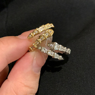 Flash Diamond Spirit Snake-Shaped Ring Women's Ins Light Luxury Niche silver Open Finger Ring High-grade Texture Simple All-match Trendy Cool