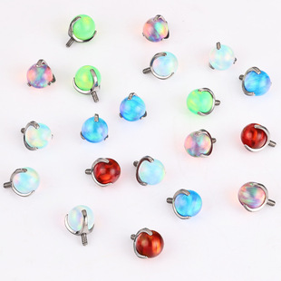 F136 Titanium Alloy Aurora Opal Earring Jelly Opal Ball Lip Nail Tongue Nail Eyebrow Nail Ear Bone Nail Replacement Headwear