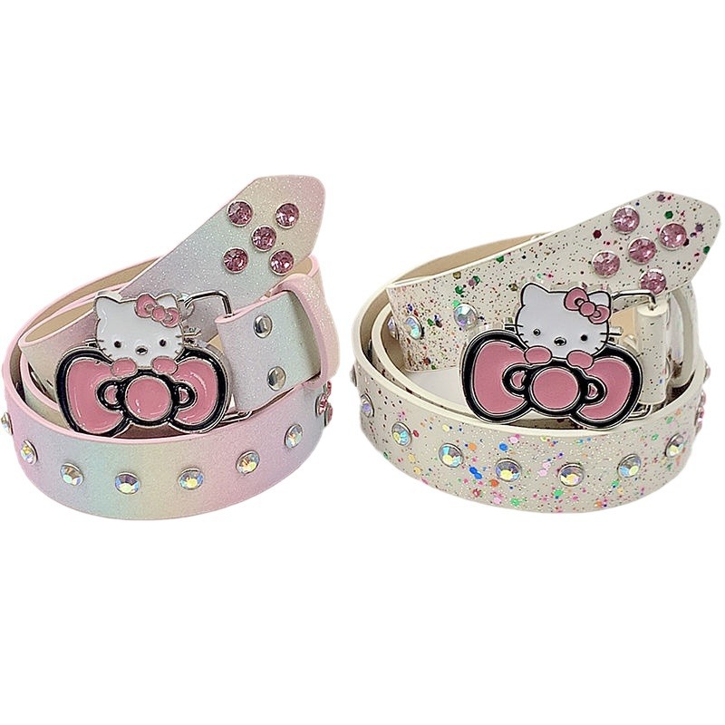 Cute KT Cat Sweet Cool Spice Girl y2k Head Belt Cartoon Subculture Diamond Belt Girl Denim Accessories Belt