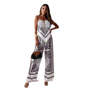 Cross-border Foreign Trade Women's Clothing European and American 2024 Summer New Fashion Printed Sling Wrap Chest Positioning Flower Pants suit