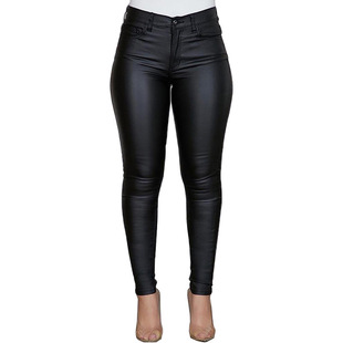 2024 Cross-border Amazon Women's New Pants Fashion Solid Color PU Leather Pants Sexy Small Leg Casual Pants