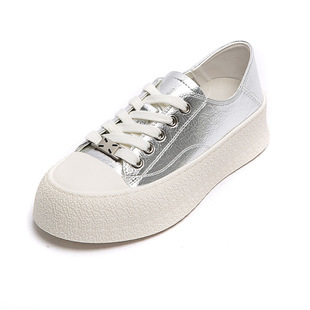 Genuine Leather White Shoes Women's 2024 New Fashion Casual Lace-up Sneakers Student's All-match Lace-up Trendy Shoes