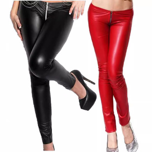 Spring and summer new fashion sexy European and American matte leather leggings zipper tight low waist hip ankle pants