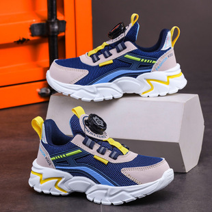 Hot Boys sneaker Rotating Buckle Mesh Breathable Lightweight 2024 New Soft Bottom Thick Bottom Student Running Shoes Trendy