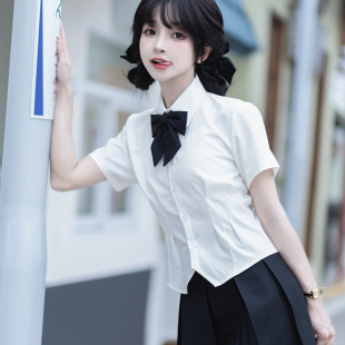 Jk Waist Shirt Women's Long-sleeved Spice Girls Korean-style Pleated Dress Uniform suit Short-sleeved Slim-fit Slimming College Style White