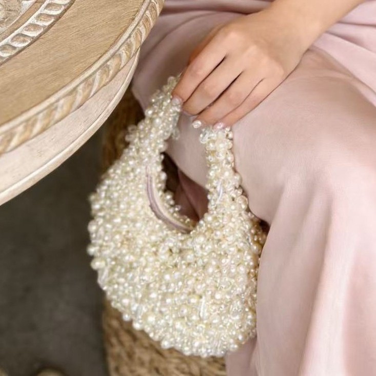 Handmade, fully beaded faux pearl and crystal evening bag, versatile women's party handbag FD13505030