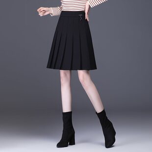 High waist A- line skirt Hepburn style small black skirt autumn and winter skirt tb pleated skirt plus size suit super hot pantskirt