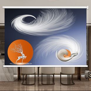 Roller shutter simple light luxury calligraphy and painting living room bedroom office shading waterproof sunscreen lifting hand pull